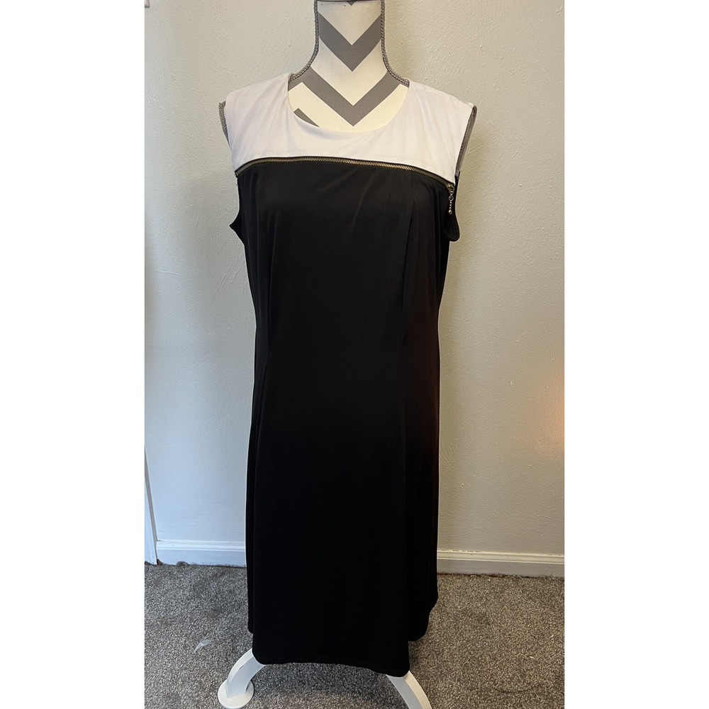 Ashley‎ Stewart Womens Dress Size 14/16 Black White Stretch Zipper A-Line NWT